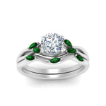 Load image into Gallery viewer, twisted-diamond-round-cut-wedding-band-sets-with-emerald-in-white-gold-FD8300ROGEMGR-NL-WG
