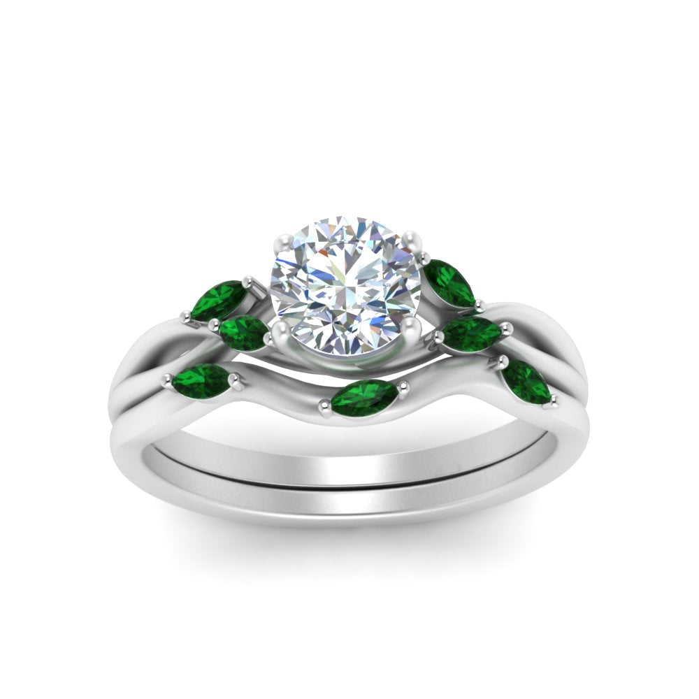 twisted-diamond-round-cut-wedding-band-sets-with-emerald-in-white-gold-FD8300ROGEMGR-NL-WG
