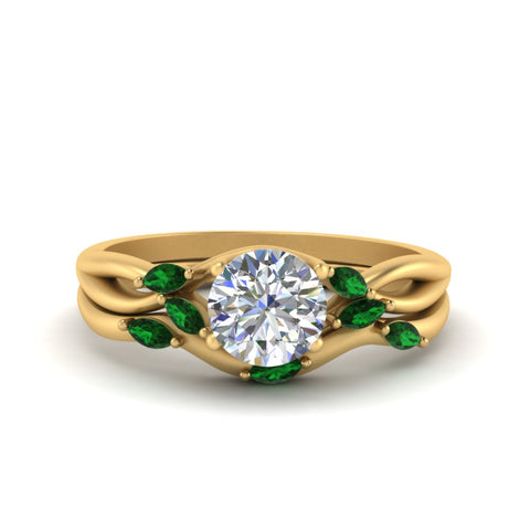 twisted-diamond-round-cut-wedding-band-sets-with-emerald-in-yellow-gold-FD8300ROGEMGR-NL-YG