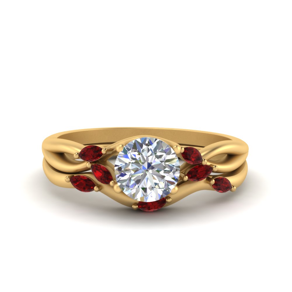 twisted-diamond-round-cut-wedding-band-sets-with-ruby-in-yellow-gold-FD8300ROGRUDR-NL-YG