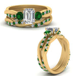 Load image into Gallery viewer, twisted-emerald-cut-diamond-wedding-band-with-emerald-in-yellow-gold-FDENS3301EMGEMGR-NL-YG.jpg
