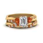 Load image into Gallery viewer, twisted-emerald-cut-diamond-wedding-band-with-orange-sapphire-in-yellow-gold-FDENS3301EMGSAOR-NL-YG.jpg
