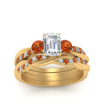Load image into Gallery viewer, twisted-emerald-cut-diamond-wedding-band-with-orange-sapphire-in-yellow-gold-FDENS3301EMGSAOR-NL-YG.jpg
