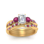 Load image into Gallery viewer, twisted-emerald-cut-diamond-wedding-band-with-pink-sapphire-in-yellow-gold-FDENS3301EMGSADRPI-NL-YG.jpg
