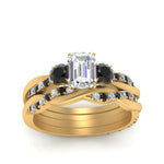 Load image into Gallery viewer, twisted-emerald-cut-wedding-band-with-black-diamond-in-yellow-gold-FDENS3301EMGBLACK-NL-YG.jpg
