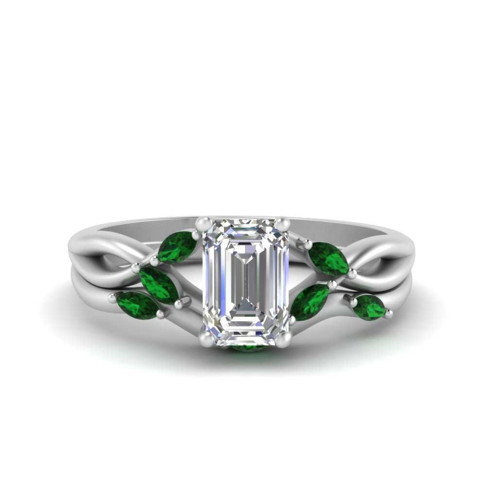 twisted-emerald-cut-womens-emerald-bridal-ring-sets-in-white-gold-FD8300EMB2GEMGR-NL-WG