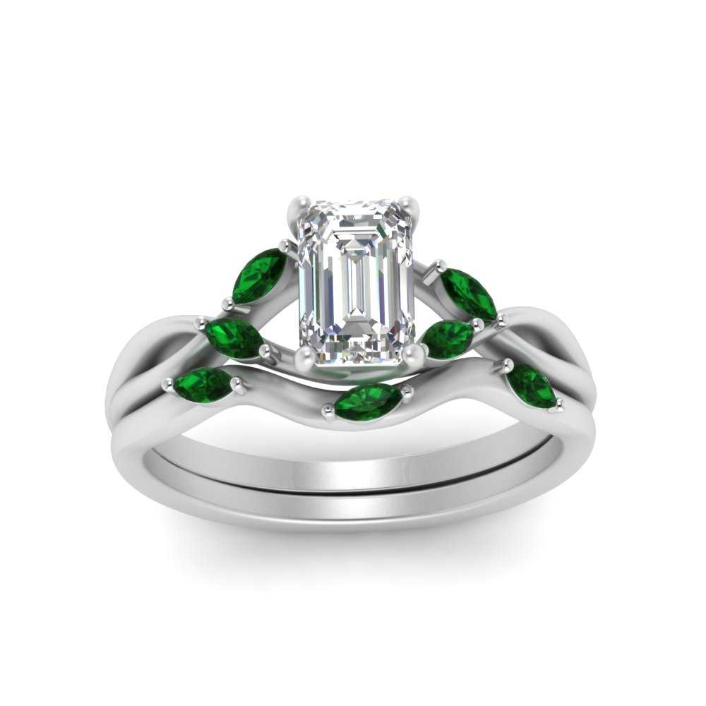 twisted-emerald-cut-womens-emerald-bridal-ring-sets-in-white-gold-FD8300EMB2GEMGR-NL-WG