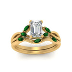 Load image into Gallery viewer, twisted-emerald-cut-womens-emerald-bridal-ring-sets-in-yellow-gold-FD8300EMB2GEMGR-NL-YG
