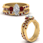 Load image into Gallery viewer, twisted-marquise-diamond-wedding-band-with-ruby-in-yellow-gold-FDENS3301MQGRUDR-NL-YG.jpg
