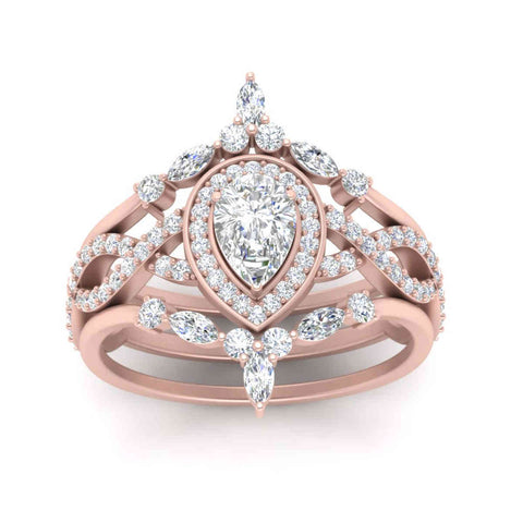Twisted Pear Halo Wedding Ring Set