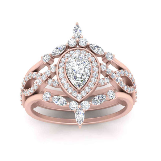Twisted Pear Halo Wedding Ring Set