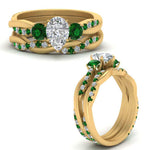 Load image into Gallery viewer, twisted-pear-shaped-diamond-wedding-band-with-emerald-in-yellow-gold-FDENS3301PEGEMGR-NL-YG.jpg
