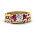 Load image into Gallery viewer, twisted-princess-cut-diamond-wedding-band-with-pink-sapphire-in-yellow-gold-FDENS3301PRGSADRPI-NL-YG.jpg
