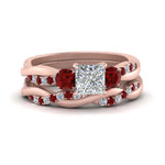 Load image into Gallery viewer, twisted-princess-cut-diamond-wedding-band-with-ruby-in-rose-gold-FDENS3301PRGRUDR-NL-RG.jpg
