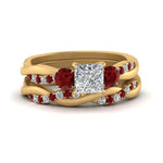 Load image into Gallery viewer, twisted-princess-cut-diamond-wedding-band-with-ruby-in-yellow-gold-FDENS3301PRGRUDR-NL-YG.jpg

