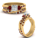 Load image into Gallery viewer, twisted-princess-cut-diamond-wedding-band-with-ruby-in-yellow-gold-FDENS3301PRGRUDR-NL-YG.jpg
