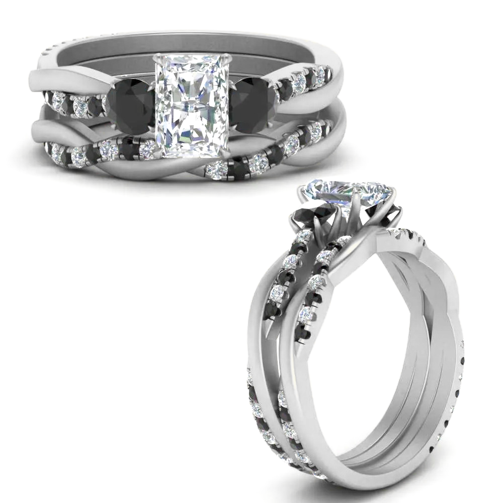 Radiant Cut 3 Stone Twist Engagement Ring And Band