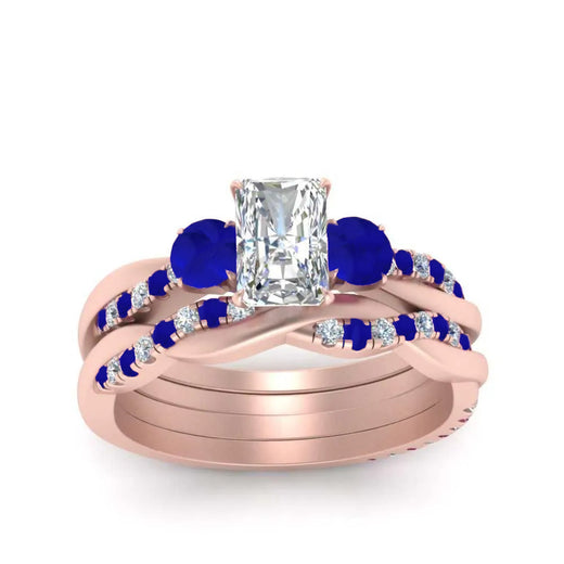 Radiant Cut 3 Stone Twist Engagement Ring And Band
