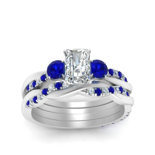 Radiant Cut 3 Stone Twist Engagement Ring And Band