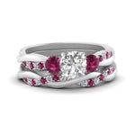 Load image into Gallery viewer, twisted-round-diamond-wedding-band-with-pink-sapphire-in-white-gold-FDENS3301ROGSADRPI-NL-WG.jpg
