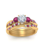 Load image into Gallery viewer, twisted-round-diamond-wedding-band-with-pink-sapphire-in-yellow-gold-FDENS3301ROGSADRPI-NL-YG.jpg
