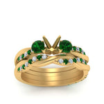 Load image into Gallery viewer, twisted-semi-mount-diamond-wedding-band-with-emerald-in-yellow-gold-FDENS3301SMGEMGR-NL-YG.jpg
