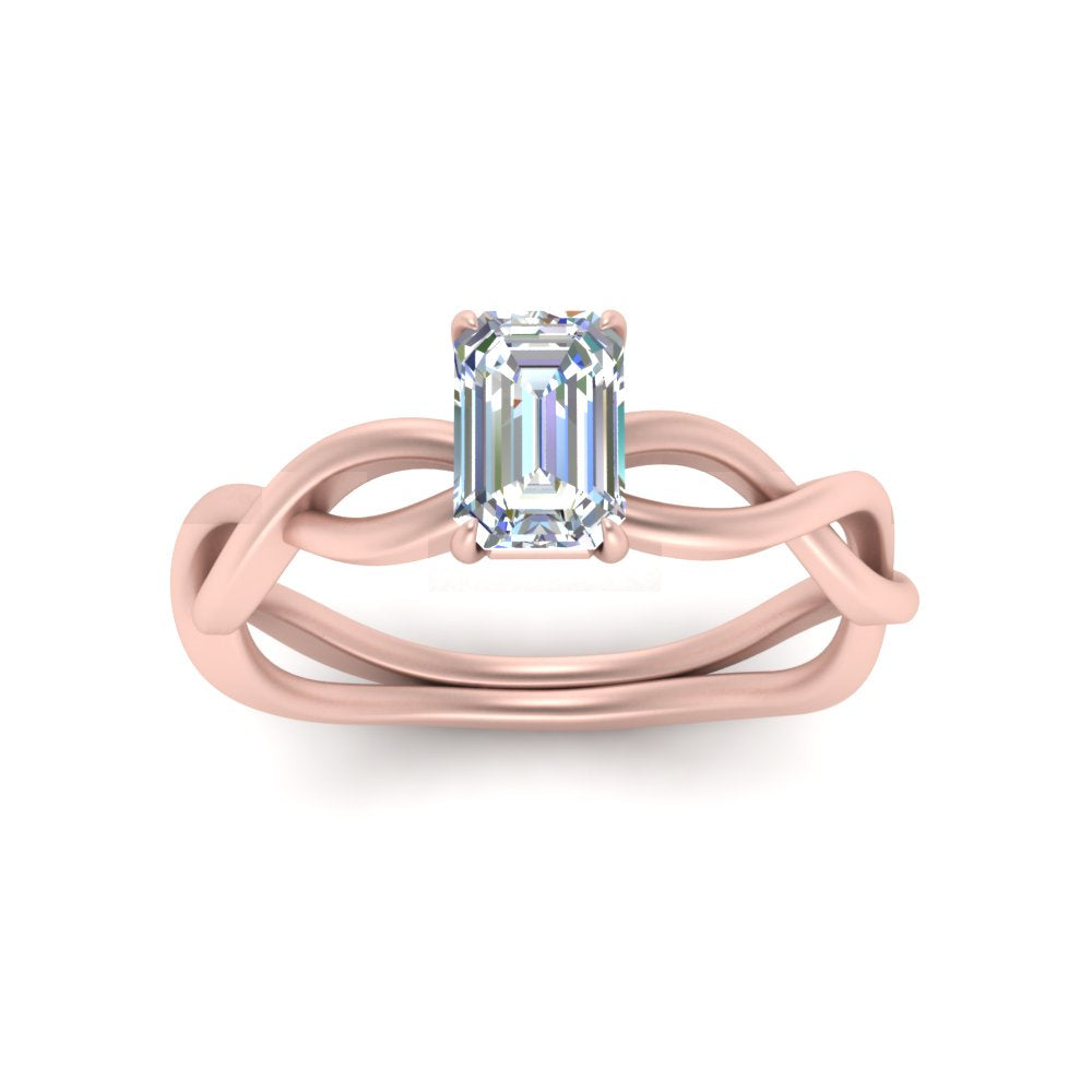 Emerald Cut Infinity Twisted Solitaire Ring