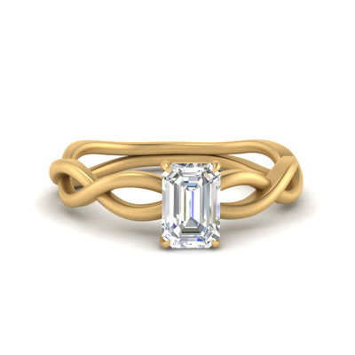 Emerald Cut Infinity Twisted Solitaire Ring
