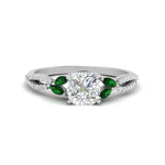 Load image into Gallery viewer, twisted-split-cushion-cut-vine-engagement-ring-with-emerald-in-white-gold-FDENR3211CURGEMGRANGLE3-NL-WG