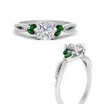 Load image into Gallery viewer, twisted-split-cushion-cut-vine-engagement-ring-with-emerald-in-white-gold-FDENR3211CURGEMGRANGLE3-NL-WG
