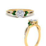 Load image into Gallery viewer, twisted-split-cushion-cut-vine-engagement-ring-with-emerald-in-yellow-gold-FDENR3211CURGEMGRANGLE3-NL-YG