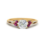 Load image into Gallery viewer, twisted-split-cushion-cut-vine-engagement-ring-with-pink-sapphire-in-yellow-gold-FDENR3211CURGSADRPIANGLE3-NL-YG
