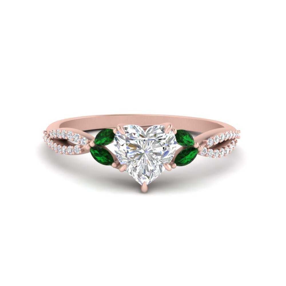 Heart+Shaped+Twisted+Vine+Luxury+Lab+Diamond+Bridal+Ring+Set+With+Emerald+In+18K+Rose+Gold-FDENR3211C-4