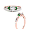 Load image into Gallery viewer, Heart+Shaped+Twisted+Vine+Luxury+Lab+Diamond+Bridal+Ring+Set+With+Emerald+In+18K+Rose+Gold-FDENR3211C-4