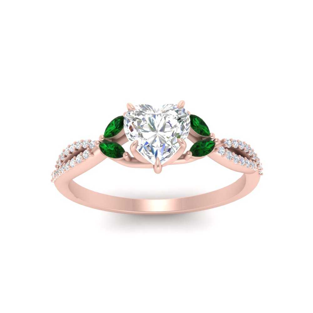 Heart+Shaped+Twisted+Vine+Luxury+Lab+Diamond+Bridal+Ring+Set+With+Emerald+In+18K+Rose+Gold-FDENR3211C-4