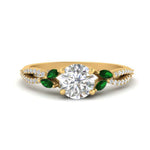 Load image into Gallery viewer, twisted-split-round-cut-vine-lab-diamond-engagement-ring-with-emerald-in-yellow-gold-fdenr3211-fancy-1-yg
