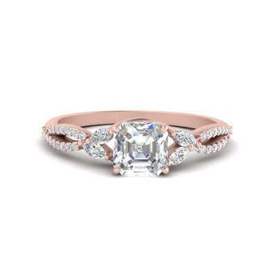 Lab Grown Asscher Cut Vine Style Engagement Ring