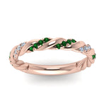 Load image into Gallery viewer, twisted-vine-diamond-wedding-band-with-emerald-in-rose-gold-FD9127BGEMGRANGLE5-NL-RG
