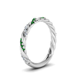 Load image into Gallery viewer, twisted-vine-diamond-wedding-band-with-emerald-in-white-gold-FD9127BGEMGRANGLE2-NL-WG
