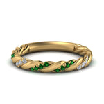 Load image into Gallery viewer, twisted-vine-diamond-wedding-band-with-emerald-in-yellow-gold-FD9127BGEMGR-NL-YG
