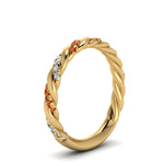 Load image into Gallery viewer, twisted-vine-diamond-wedding-band-with-orange-sapphire-in-yellow-gold-FD9127BGSAORANGLE2-NL-YG
