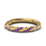 Load image into Gallery viewer, twisted-vine-diamond-wedding-band-with-violet-topaz-in-yellow-gold-FD9127BGVITO-NL-YG
