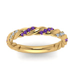 Load image into Gallery viewer, twisted-vine-diamond-wedding-band-with-violet-topaz-in-yellow-gold-FD9127BGVITOANGLE5-NL-YG
