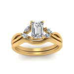 Load image into Gallery viewer, twisted-vine-emerald-cut-bridal-diamond-ring-set-with-plain-shank-in-yellow-gold-FD8300EMB1-NL-YG.jpg

