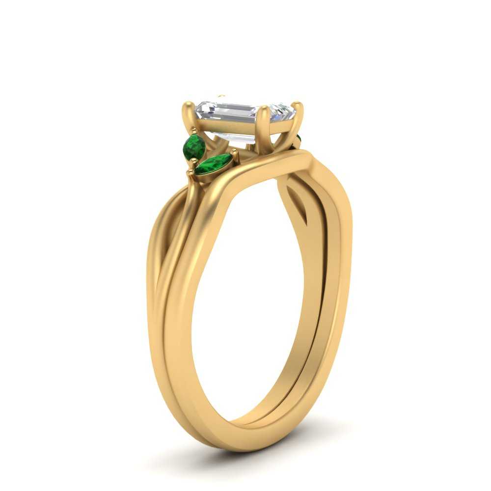twisted-vine-emerald-cut-bridal-emerald-ring-set-with-plain-shank-in-yellow-gold-FD8300EMB1GEMGR-NL-YG.jpg