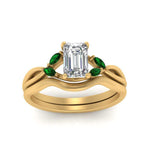 Load image into Gallery viewer, twisted-vine-emerald-cut-bridal-emerald-ring-set-with-plain-shank-in-yellow-gold-FD8300EMB1GEMGR-NL-YG.jpg
