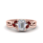 Load image into Gallery viewer, twisted-vine-emerald-cut-bridal-ruby-ring-set-with-plain-shank-in-rose-gold-FD8300EMB1GRUDR-NL-RG.jpg
