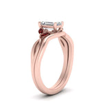Load image into Gallery viewer, twisted-vine-emerald-cut-bridal-ruby-ring-set-with-plain-shank-in-rose-gold-FD8300EMB1GRUDR-NL-RG.jpg
