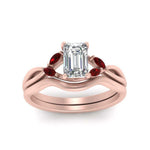 Load image into Gallery viewer, twisted-vine-emerald-cut-bridal-ruby-ring-set-with-plain-shank-in-rose-gold-FD8300EMB1GRUDR-NL-RG.jpg
