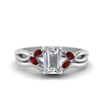 Load image into Gallery viewer, twisted-vine-emerald-cut-bridal-ruby-ring-set-with-plain-shank-in-white-gold-FD8300EMB1GRUDR-NL-WG.jpg
